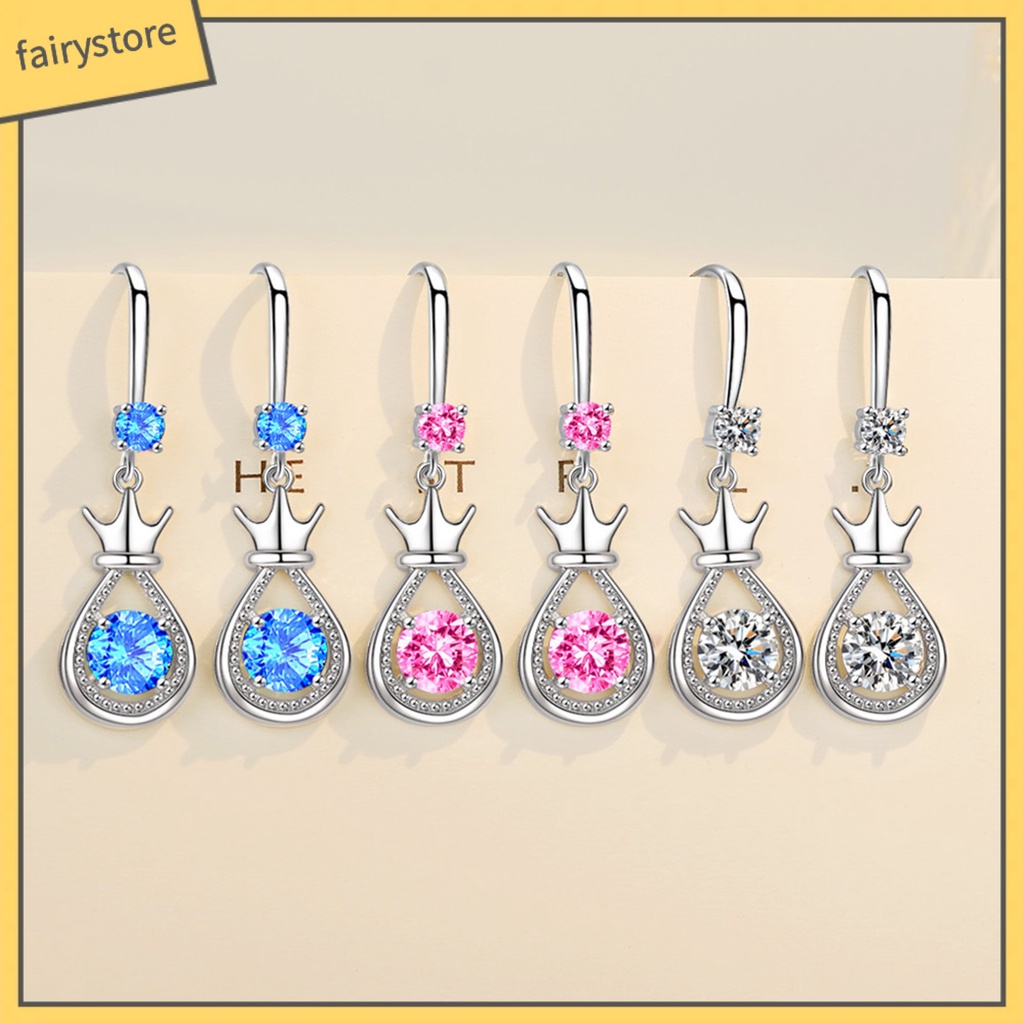 1 Đôi Bông Tai Hình Vương Miện Bằng Kim Loại Dát Đá Cho Nữ