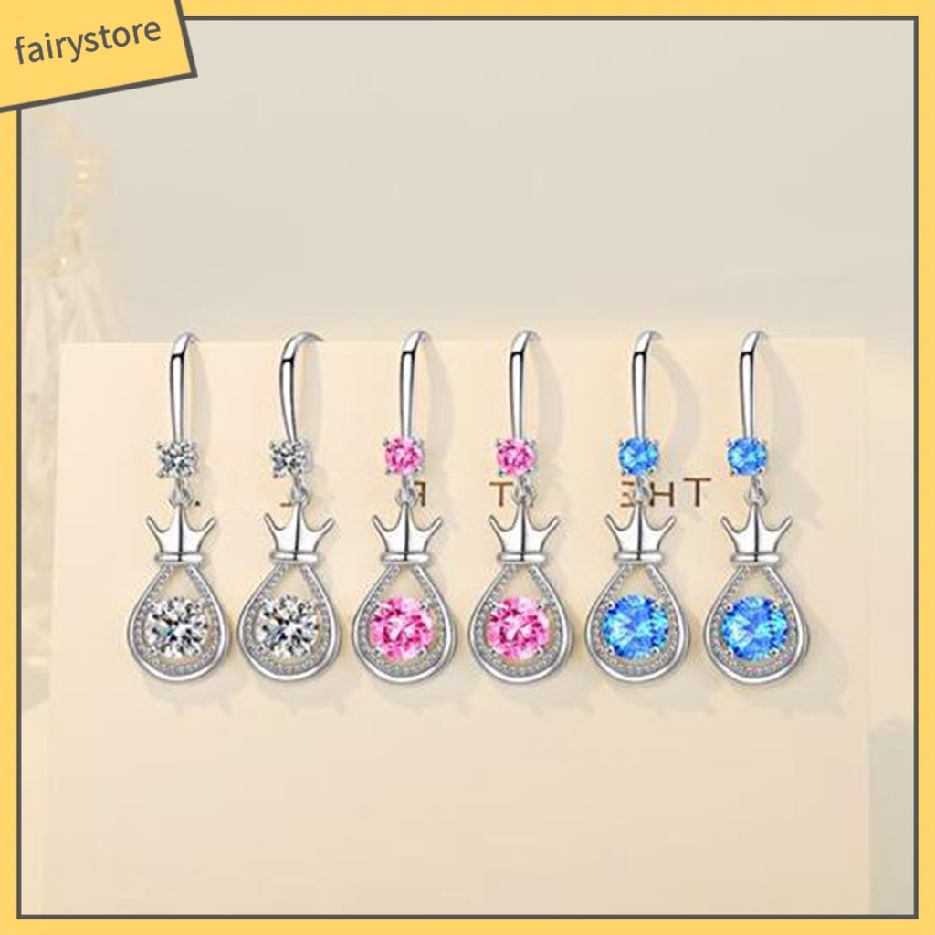 1 Đôi Bông Tai Hình Vương Miện Bằng Kim Loại Dát Đá Cho Nữ