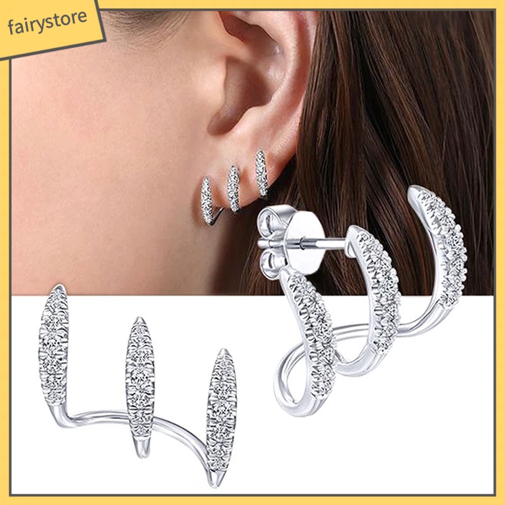 1 Đôi Bông Tai Ba Lớp Đính Đá Thời Trang