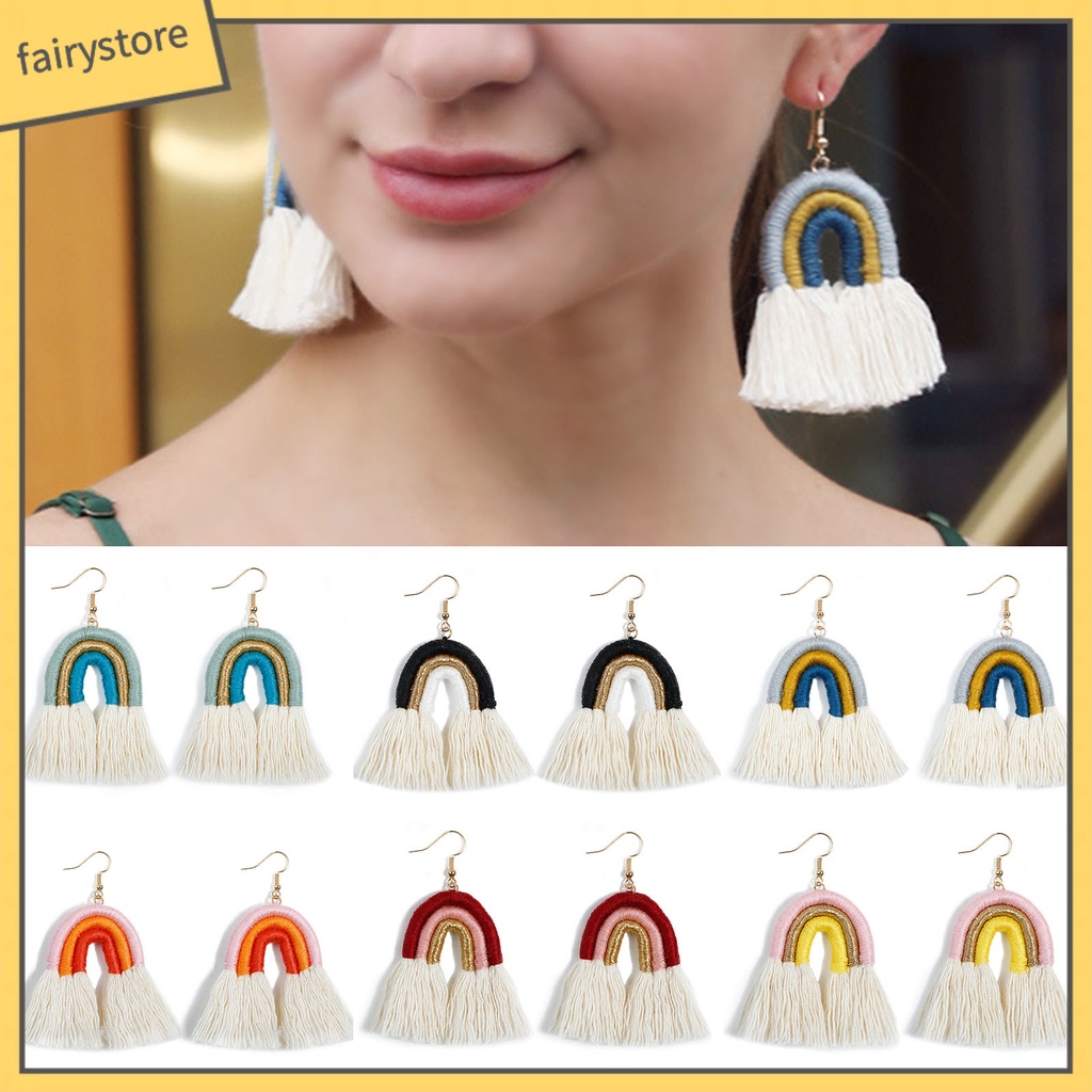 [FRO] 1 Đôi Bông Tai Móc Tua Rua Nhiều Lớp Màu Cầu Vồng Quyến Rũ Phong Cách Bohemian