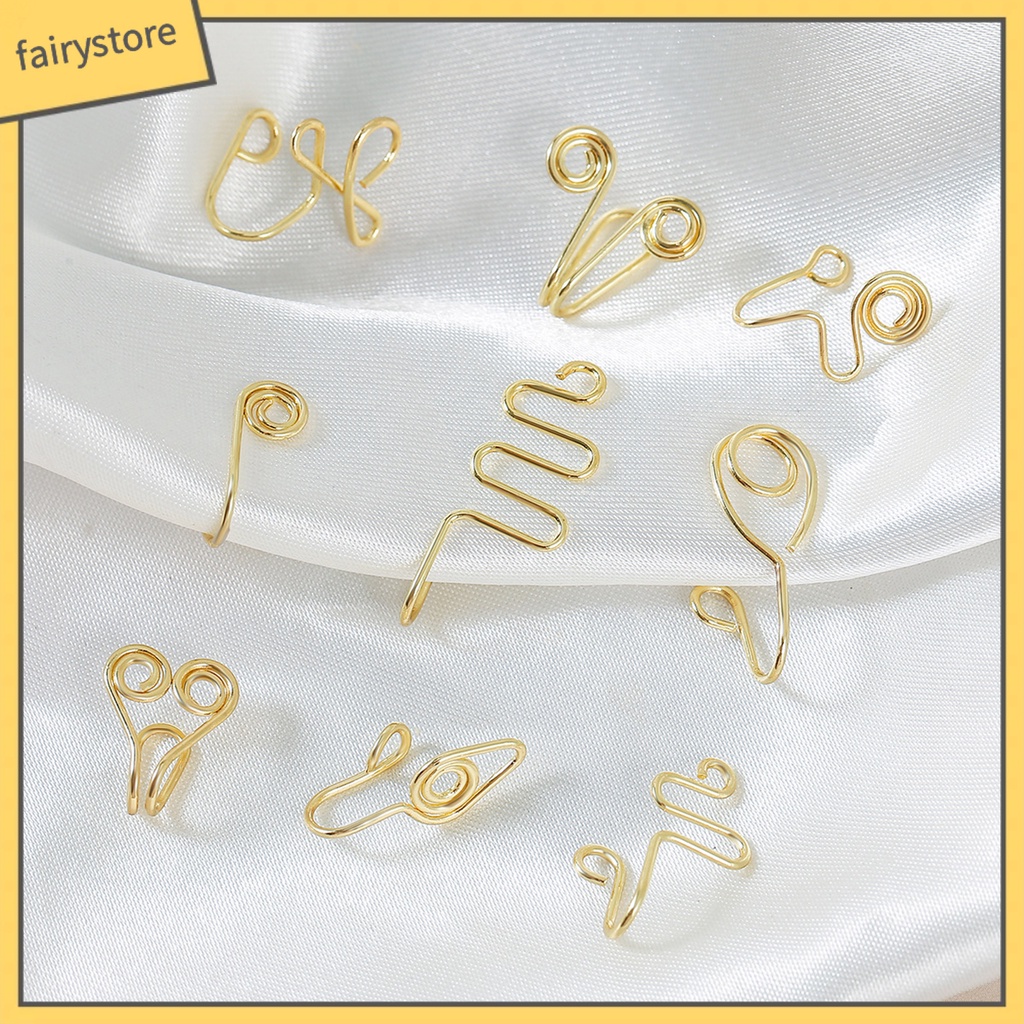 [FRO] Set 9 / 12 Khuyên Mũi Hợp Kim Đính Ngọc Trai Nhân Tạo Không Cần Xỏ Lỗ Phong Cách Retro Cho Nữ