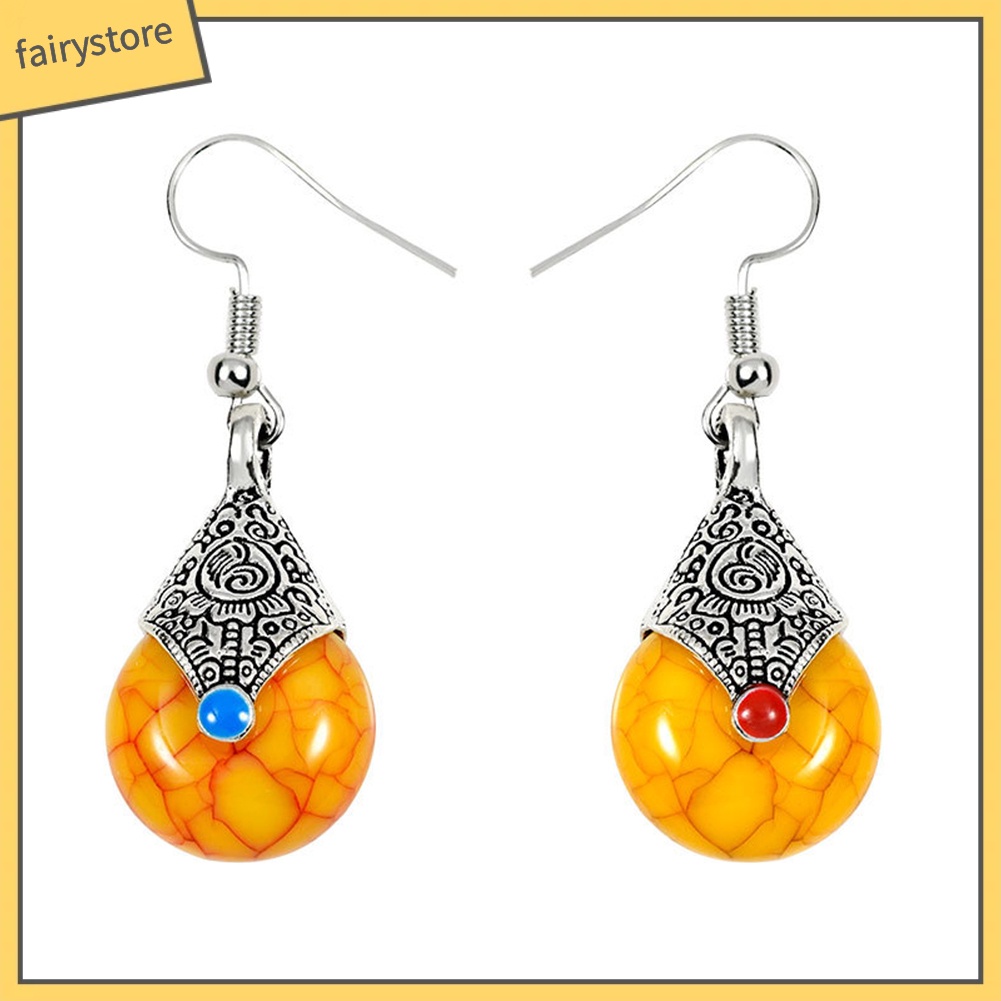 Bông Tai Hợp Kim Dáng Dài Đính Đá Resin Phong Cách Dân Tộc Thời Trang Cho Nữ