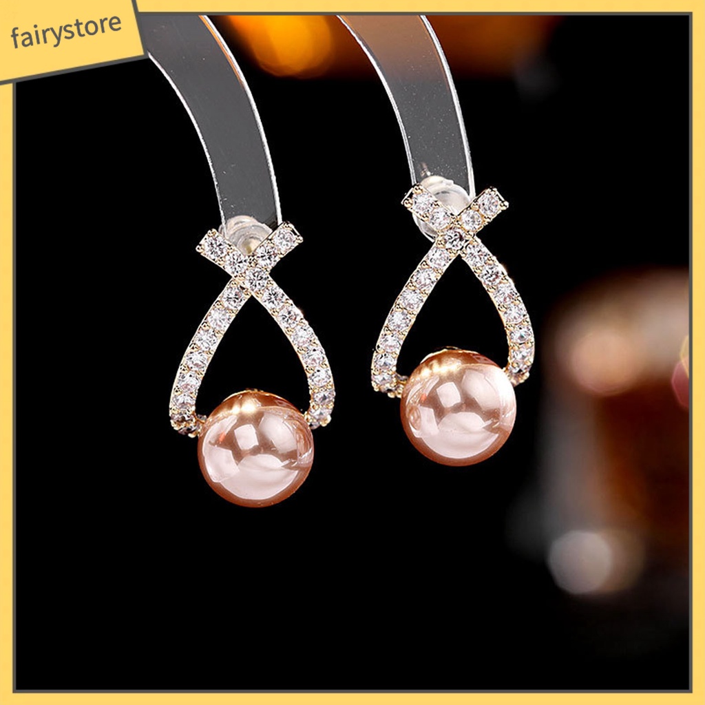 Bông Tai Hình Chữ Thập Đính Đá Trọng Lượng Nhẹ Lâu Trôi Dành Cho Nữ