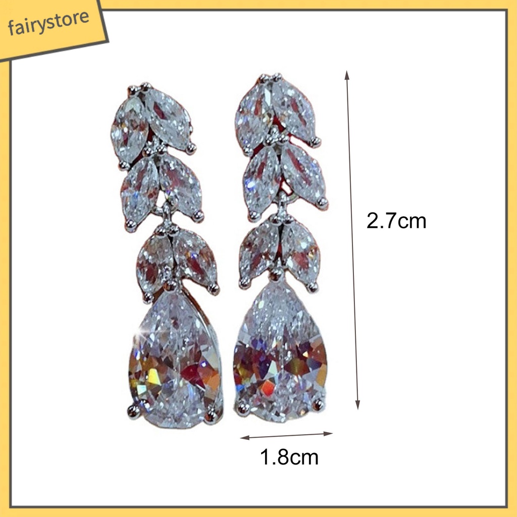 1 Đôi Bông Tai Hình Chiếc Lá Đính Đá Zircon Dành Cho Cô Dâu