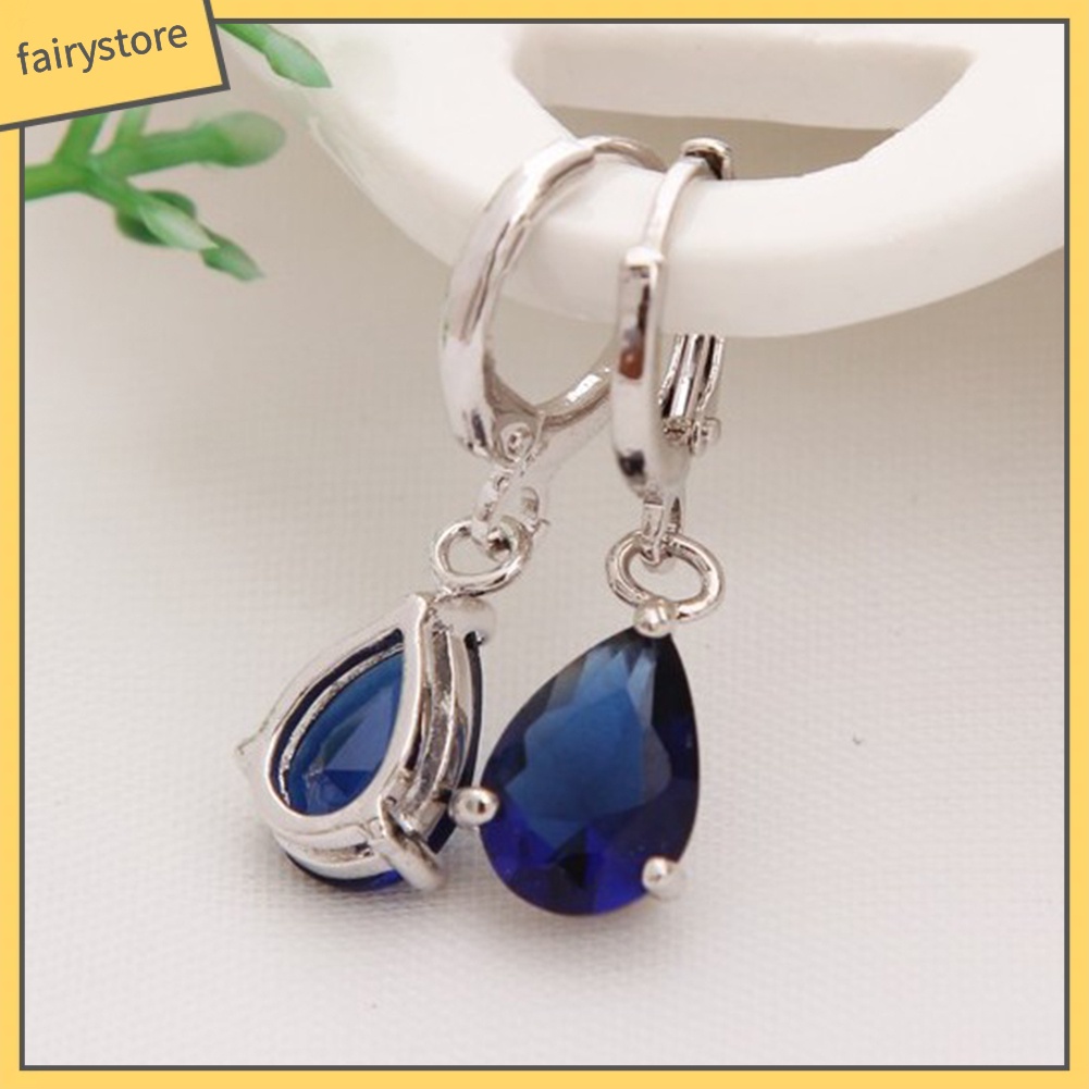 Bông Tai Tròn Đính Đá Zircon Hình Giọt Nước Thời Trang Cho Nữ