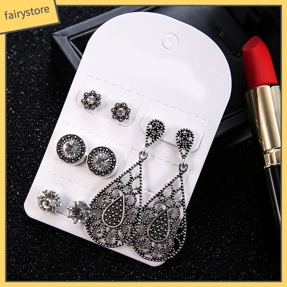 Bộ Khuyên Tai Đính Đá Hình Giọt Nước Phong Cách Boho Cổ Điển