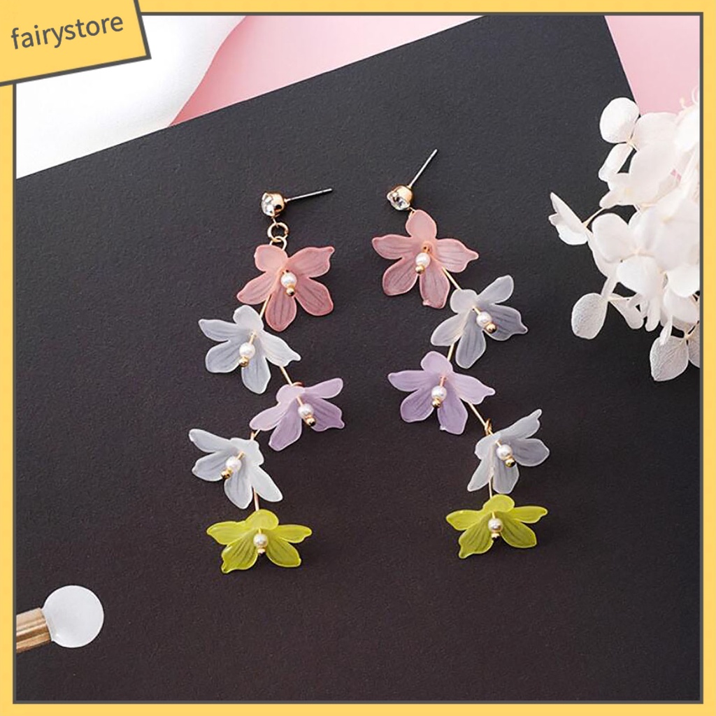 1 Đôi Bông Tai Hình Hoa Đính Ngọc Trai Giả Bằng Acrylic Thời Trang