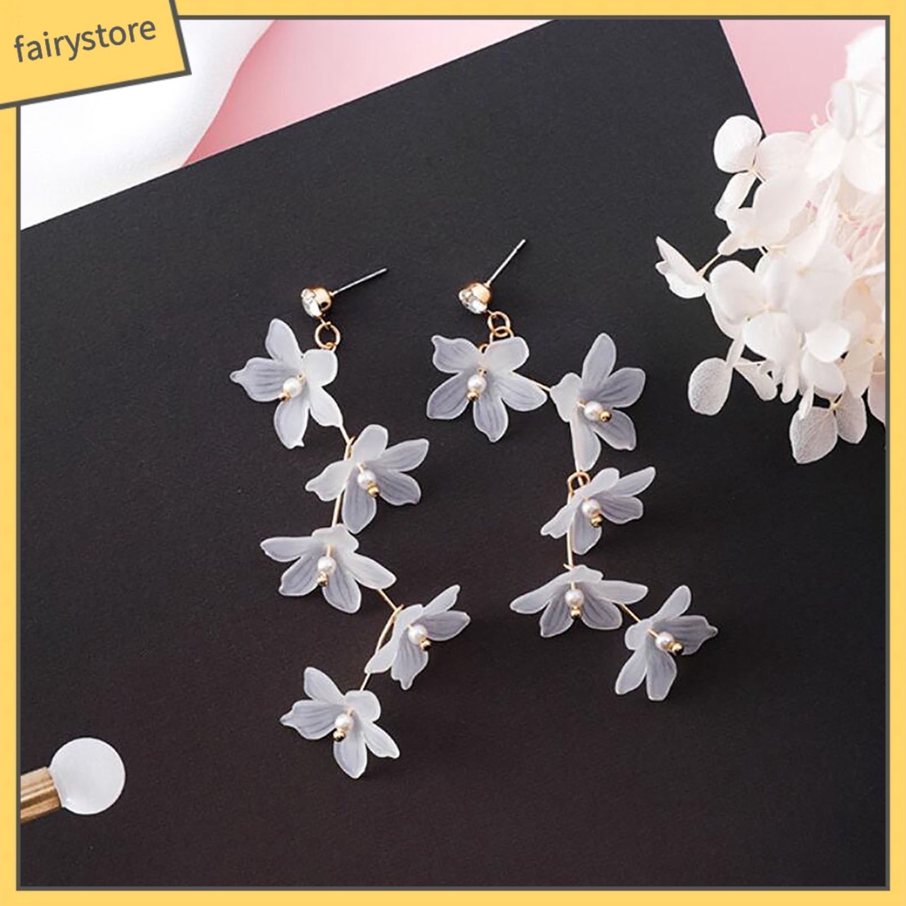 1 Đôi Bông Tai Hình Hoa Đính Ngọc Trai Giả Bằng Acrylic Thời Trang