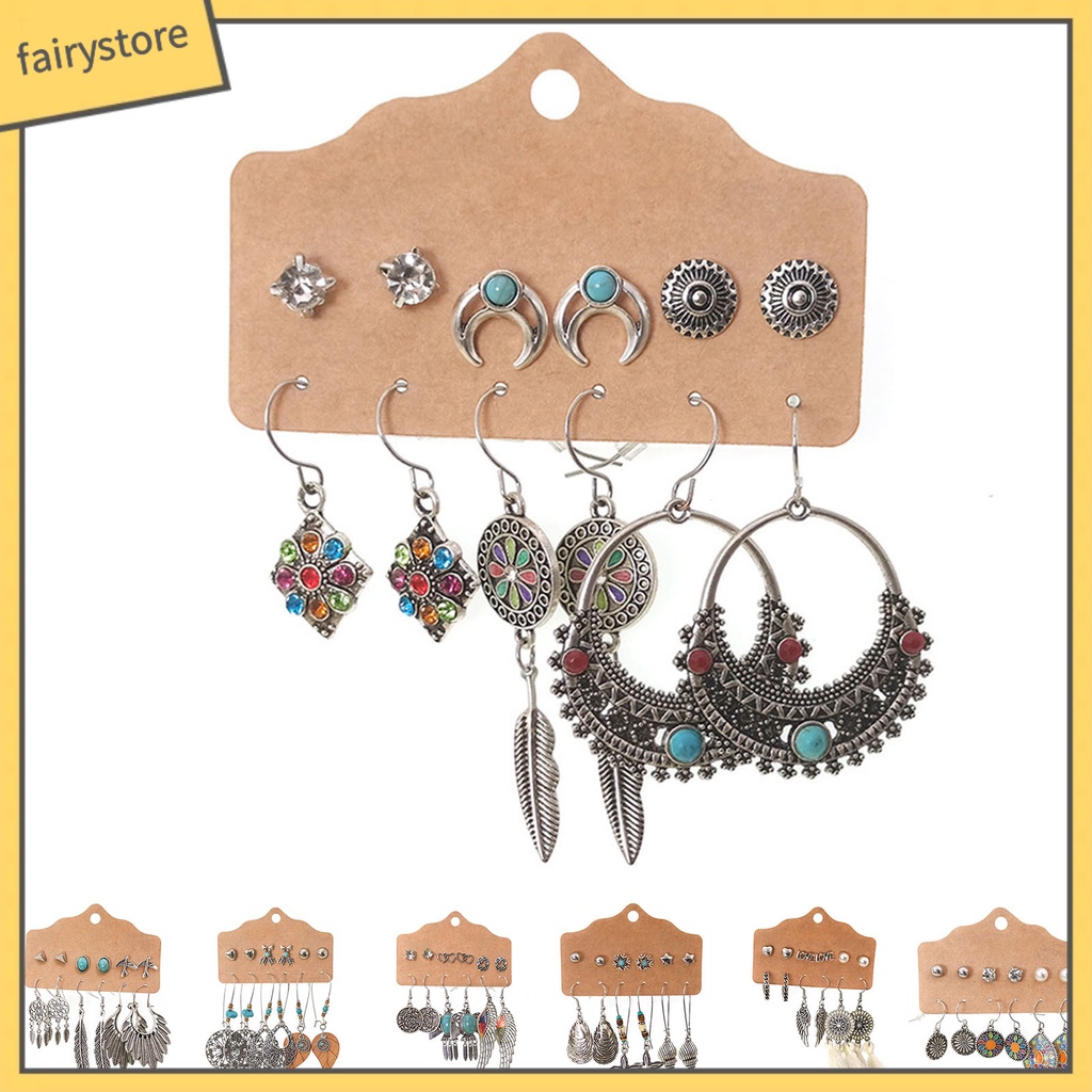 1 Bộ Bông Tai Tròn Bằng Hợp Kim Hình Lông Vũ Thoải Mái Dễ Phối Đồ Dùng Hàng Ngày