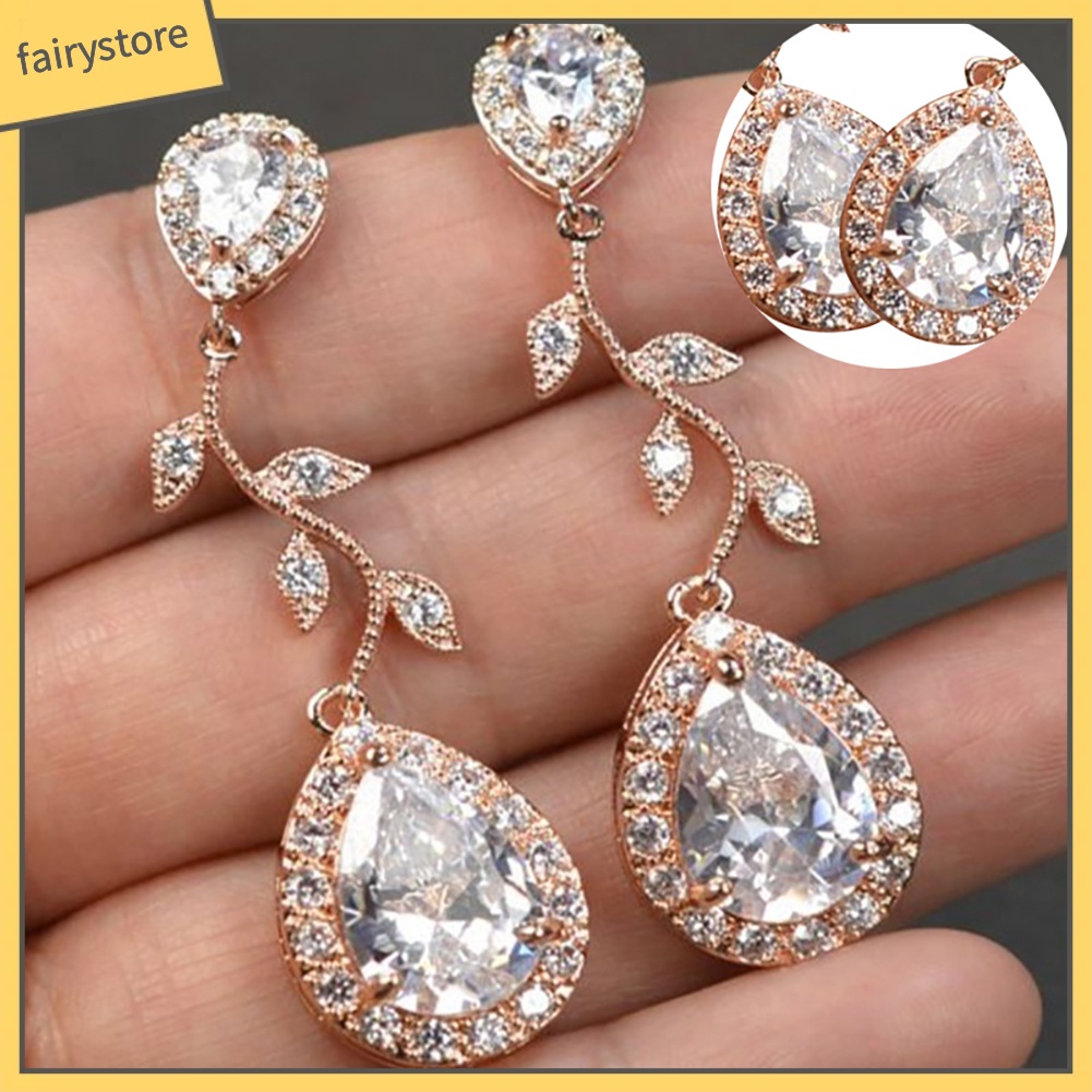 Bông Tai Hình Giọt Nước Đính Đá Zircon Thời Trang Dành Cho Nữ