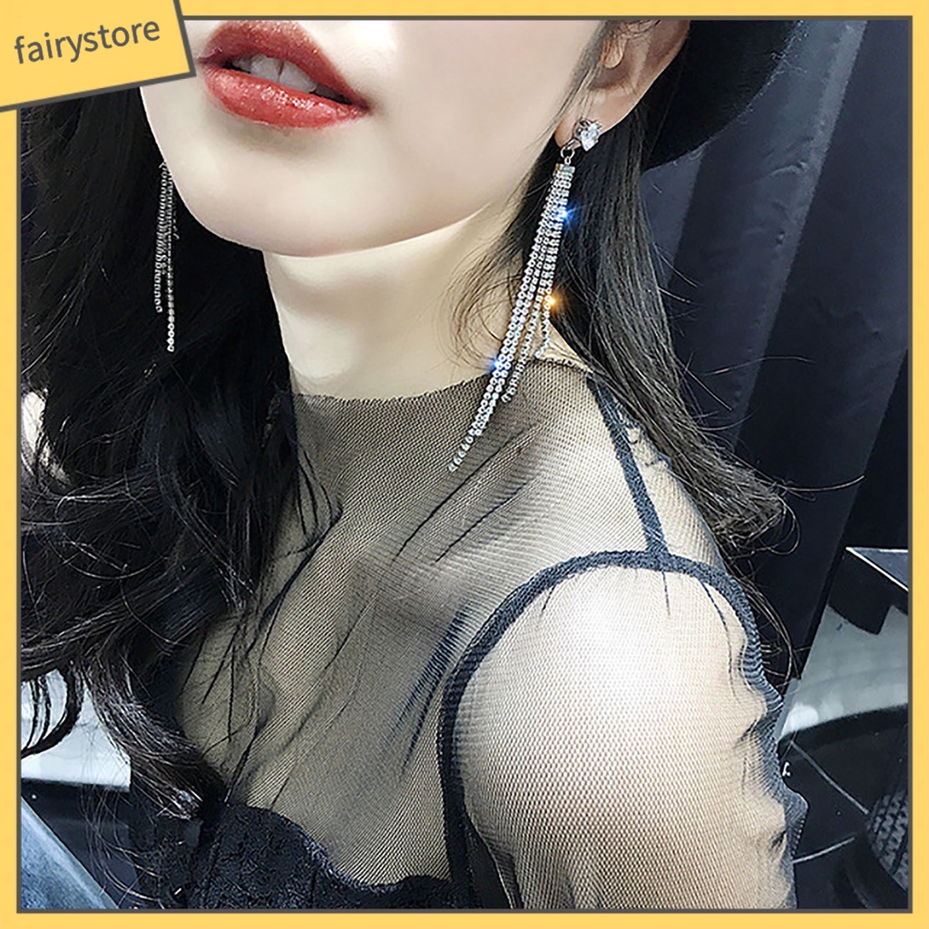 1 Cặp Bông Tai Dáng Dài Đính Pha Lê Phong Cách Boho Thời Trang Cho Nữ