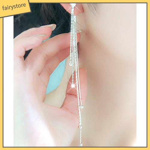 Bông Tai Dài Đính Đá Tua Rua Bằng Hợp Kim Dành Cho Nữ