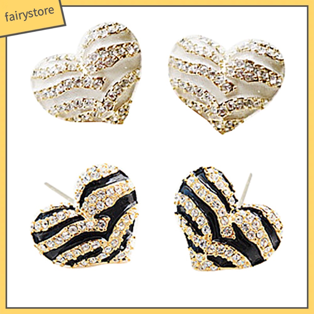 Đôi Khuyên Tai Hình Trái Tim Đính Đá Pha Lê Họa Tiết Ngựa Vằn Thời Trang Cho Nữ