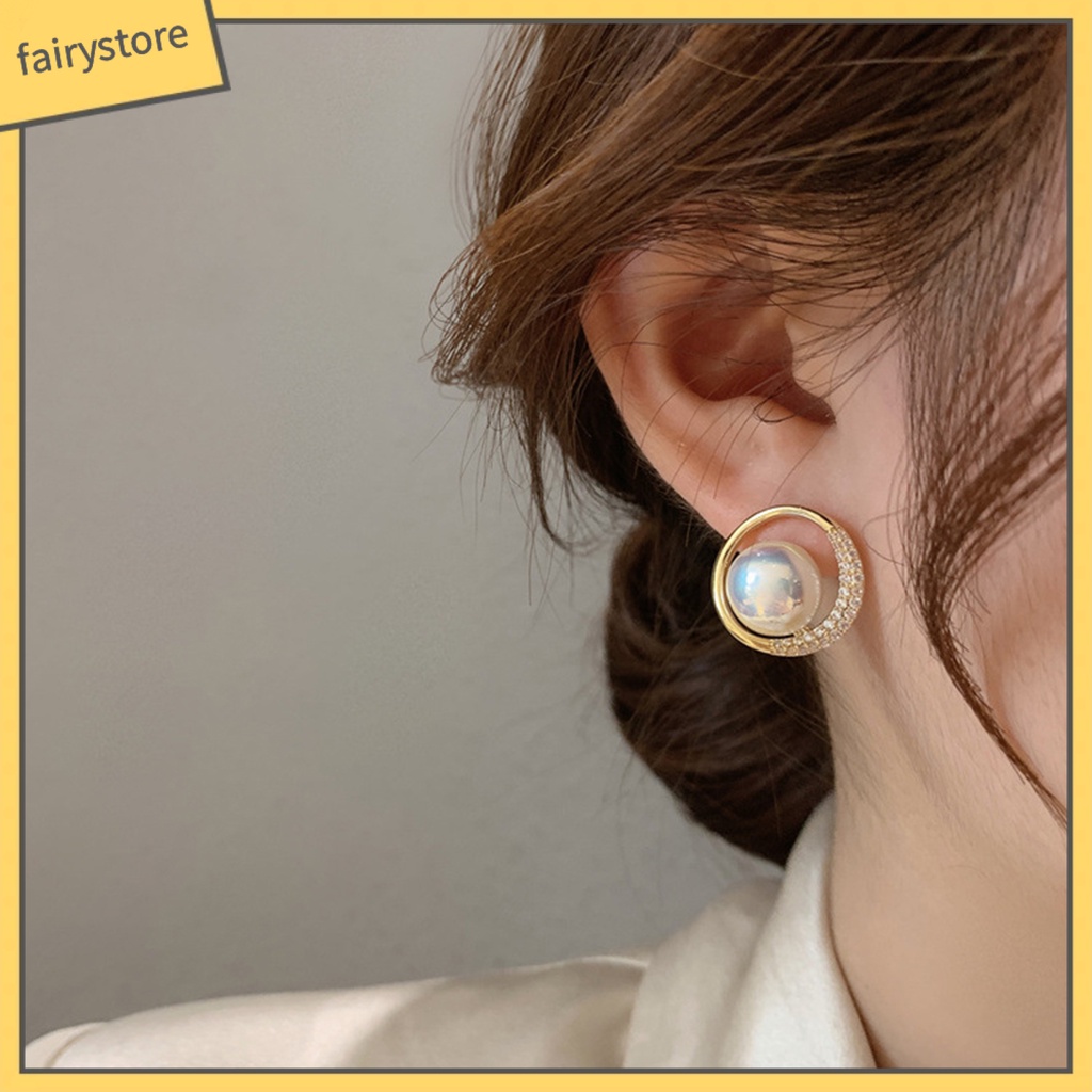 1 Đôi Bông Tai Tròn Đính Ngọc Trai Giả Lấp Lánh