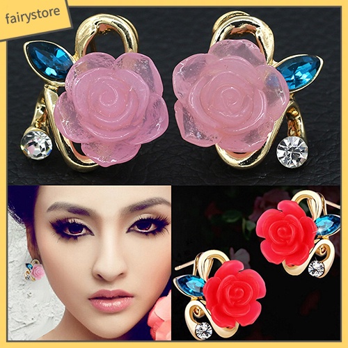 Bông Tai Hình Hoa Hồng Bằng Resin Dễ Thương Cho Nữ