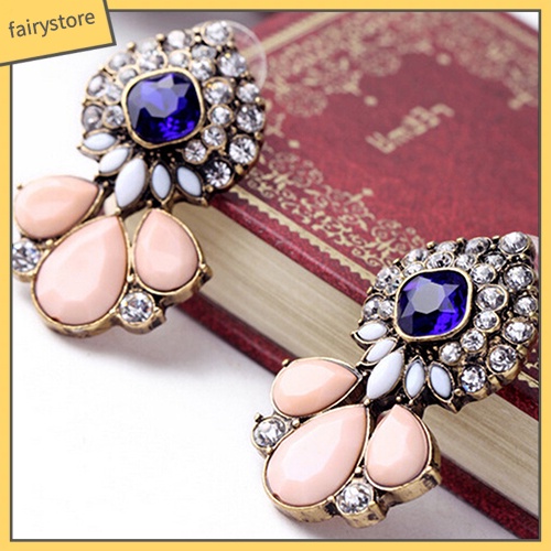 Khuyên Tai Đính Đá Hình Giọt Nước Phong Cách Vintage