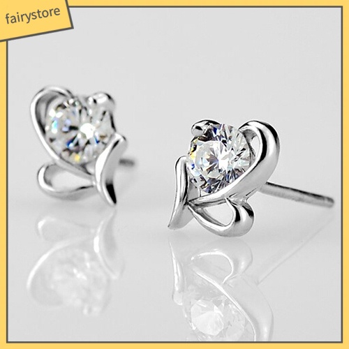 Đôi Bông Tai Mạ Bạc 925 Hình Trái Tim Đính Đá Thời Trang Cho Nữ