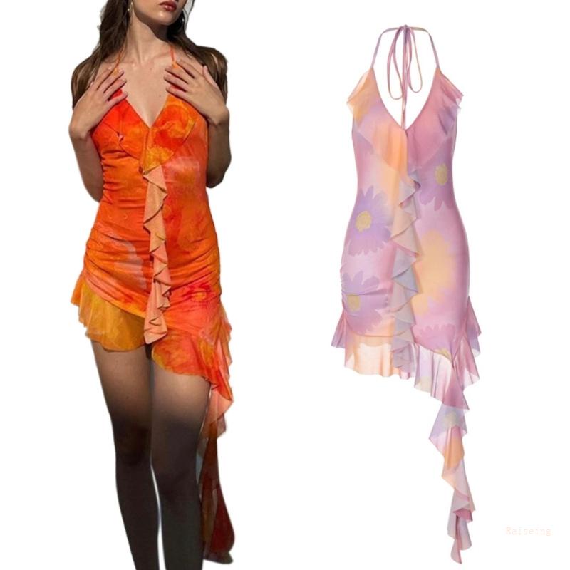 Đầm Cổ Chữ V Hở Lưng Vạt Không Đều Có Ruy Băng Cho Nữ