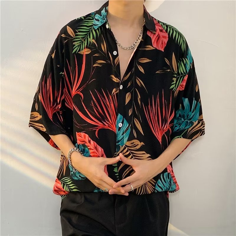 Áo Sơ Mi Ngắn Tay Vải Lụa Mát Họa Tiết Hoa Thời Trang Mùa Hè Cho Nam