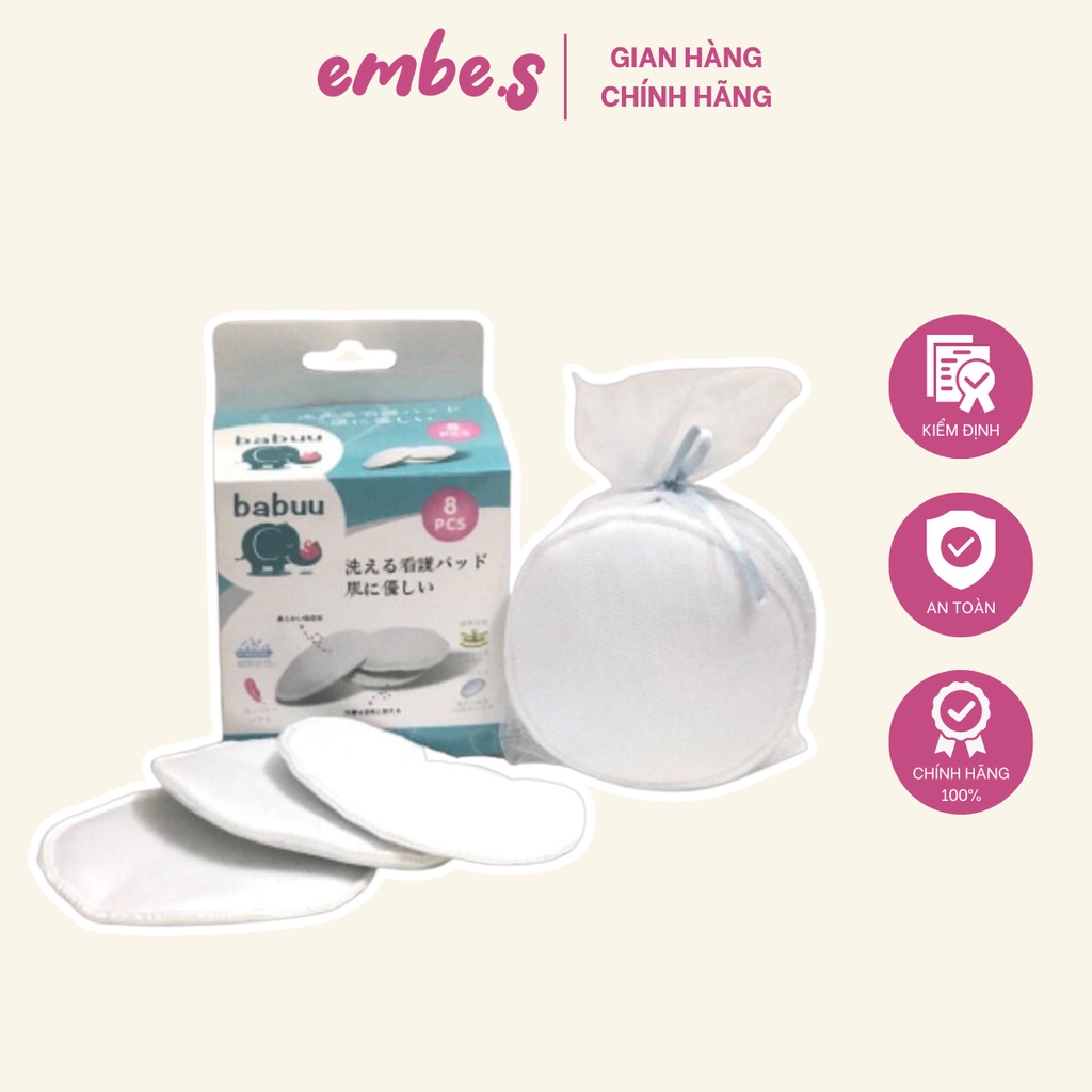 Miếng Vải Lót Thấm Sữa BABY BABUU Nhật Bản Giặt Được Hộp 8 Miếng Cho Mẹ embe.s