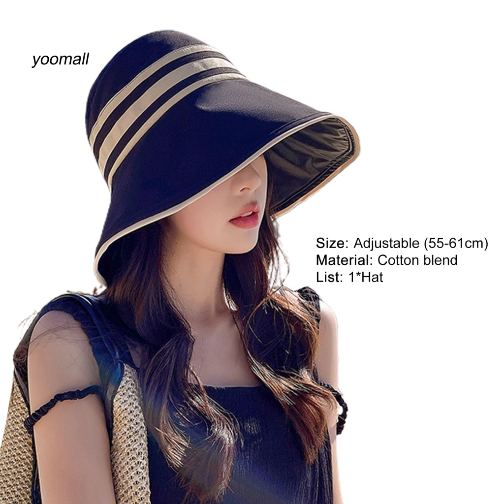 Nón Tai Bèo Chống Nắng Tia UV Họa Tiết Kẻ Sọc Màu Sắc Tương Phản Thời Trang Cho Nữ