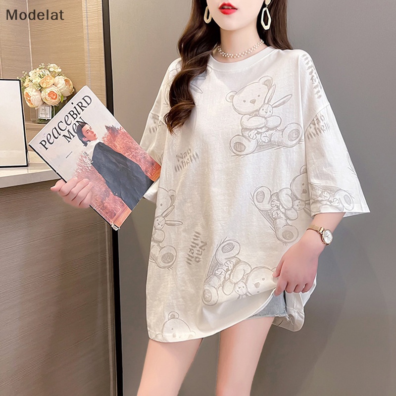 Áo Thun Tay Ngắn Cổ Tròn In Họa Tiết Gấu Hoạt Hình Thời Trang Mùa Hè Cho Nữ