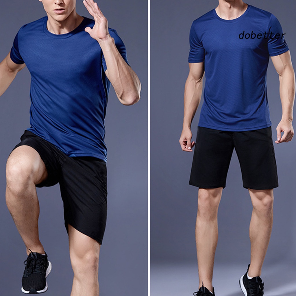 1 Bộ Đồ Thể Thao Áo Tay Ngắn Phối Quần Short Dáng Rộng Nhanh Khô Màu Trơn Thời Trang Mùa Hè Cho Nam