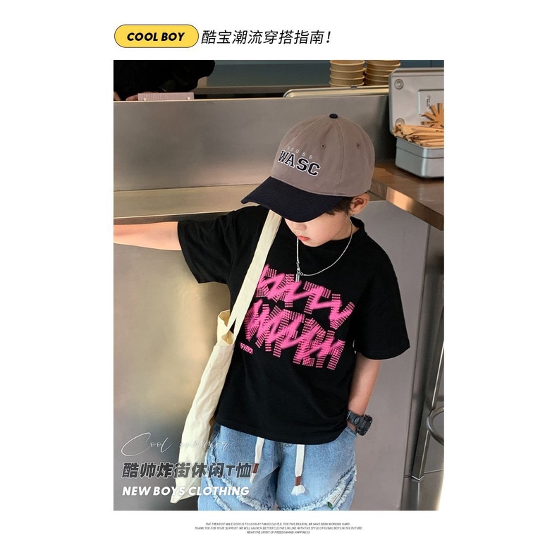 Áo Thun Cotton Tay Ngắn In Chữ Thoải Mái Thời Trang Mùa Hè Cho Bé Trai