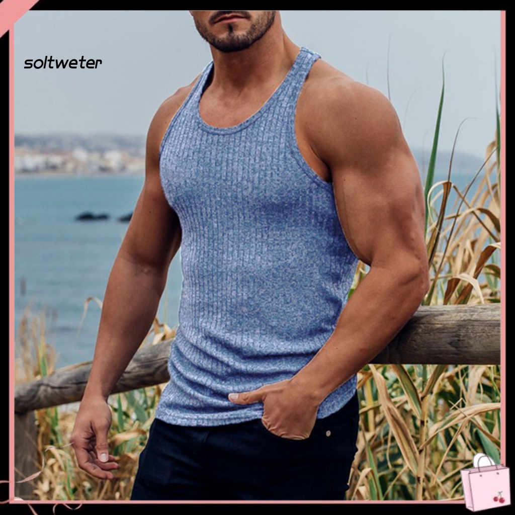 Áo Ba Lỗ Dệt Kim Mềm Co Giãn Màu Trơn Đơn Giản Thoải Mái Thời Trang Mùa Hè Cho Nam