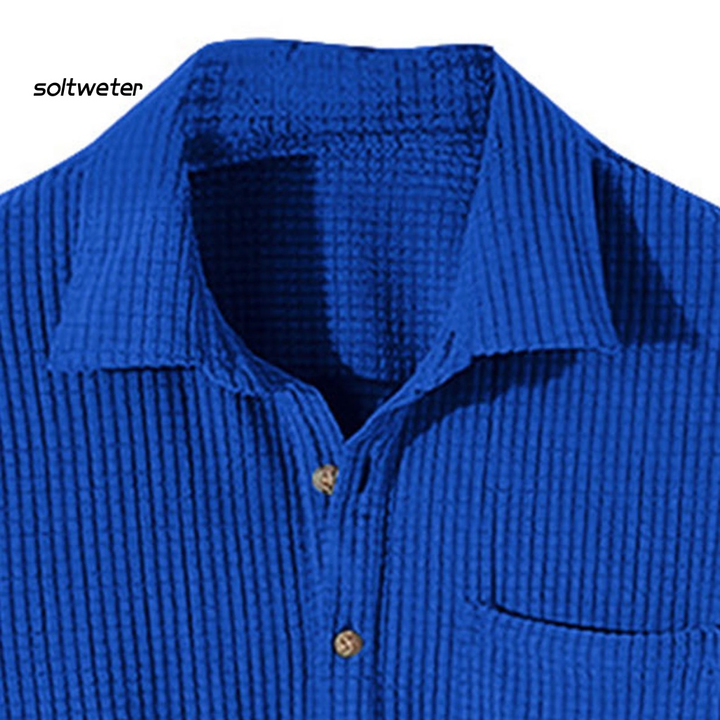 Áo Sơ Mi Cổ Bẻ Bằng Vải Mềm Màu Trơn Thoáng Khí Thoải Mái Có Nút Cài