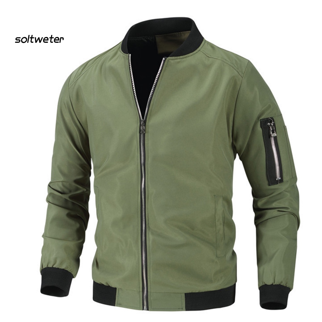 Áo Khoác Nam Dài Tay Cổ Đứng Dáng Rộng Màu Trơn Phối Khóa Kéo Kiểu Hàn Quốc Thời Trang Xuân Thu