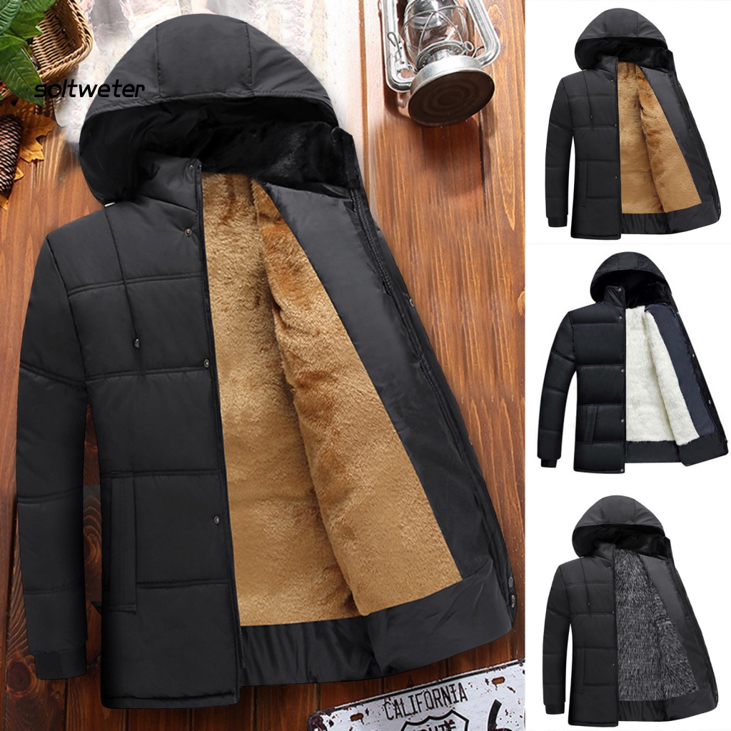 Áo Khoác Phao Lót Bông Cotton Tay Dài Màu Trơn Giữ Ấm Plus Size Có Dây Rút Trang Trọng Cho Nam