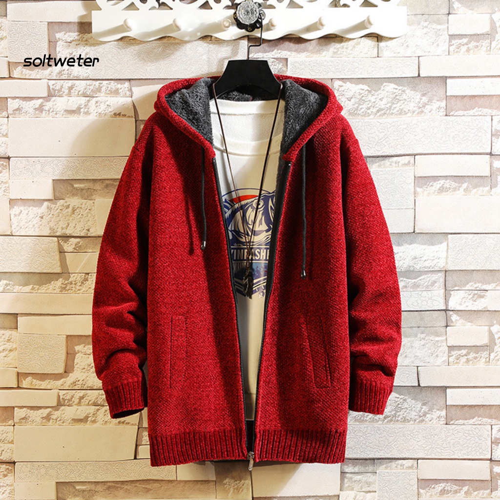 Áo Khoác Sweater Dệt Kim Có Khóa Kéo Màu Sắc Trơn Dày Dặn Chống Lạnh Thời Trang Thu Đông Cho Nam