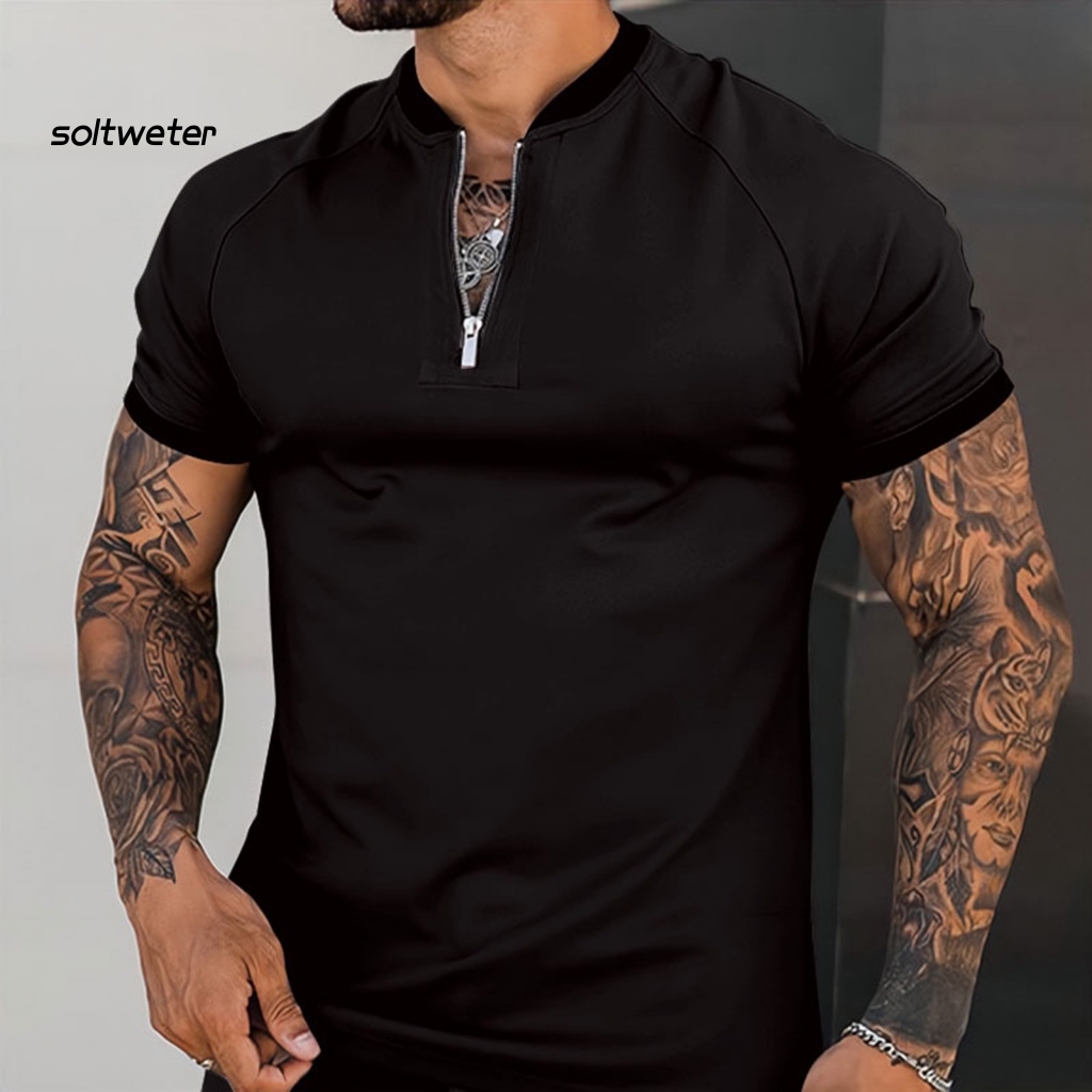 1 Bộ Áo Thun Tay Ngắn Dáng Ôm + Quần Dài Khóa Kéo Phối Màu Thời Trang Mùa Hè Cho Nam