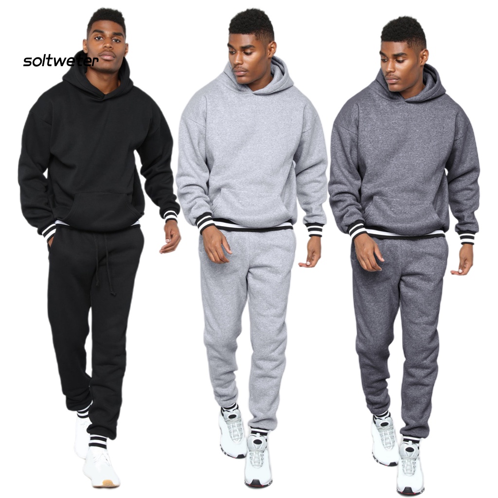 Set 1 Bộ Áo Hoodie + Quần Thể Thao Có Gân Màu Sắc Tương Phản Thời Trang Mùa Thu