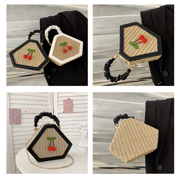 Túi Đeo JASMIN NOIR Chéo Đan Cói Hình Trái Cherry Phối Dây Xích Thời Trang Nữ