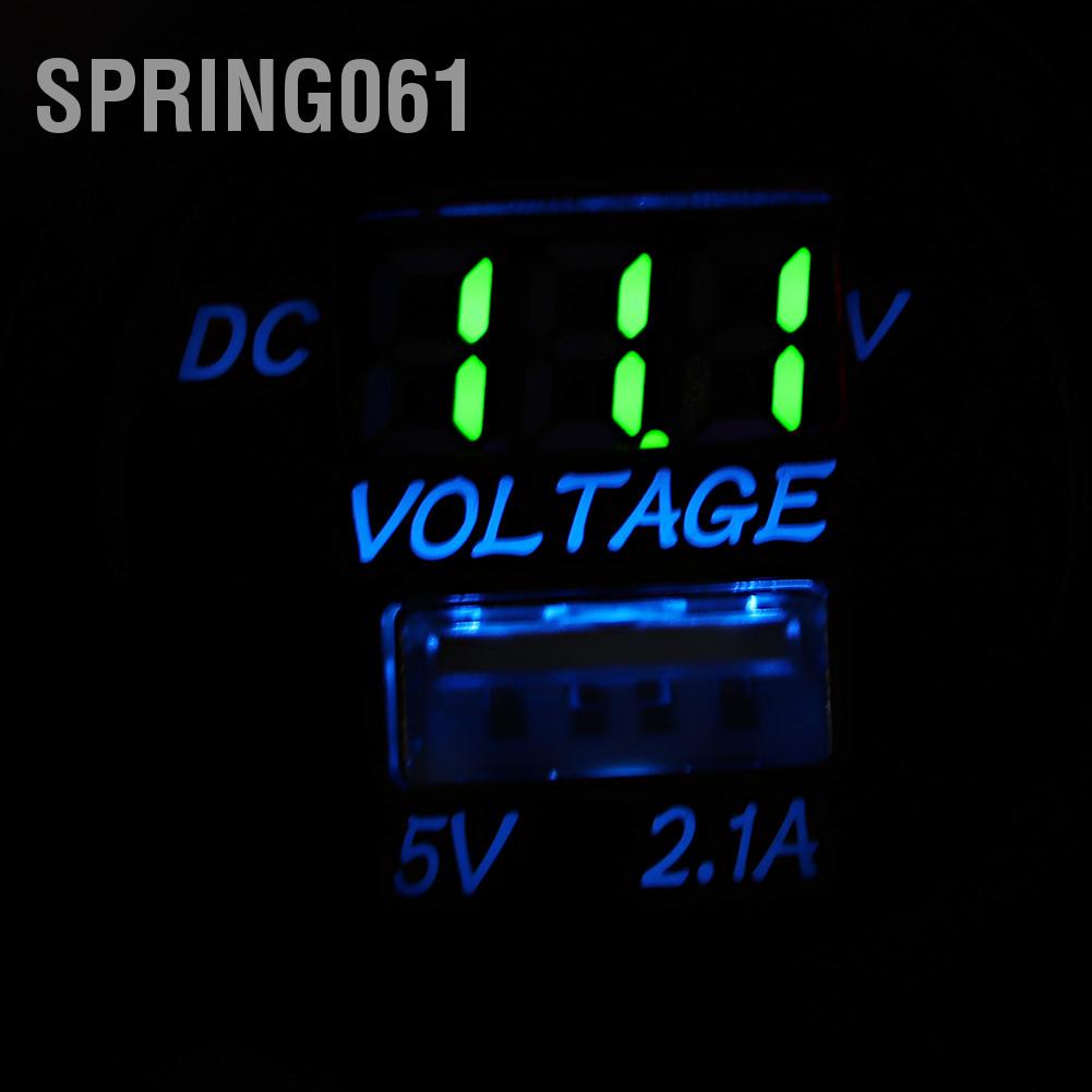 Spring061 Cổng USB Bộ sạc ô tô Hiển thị điện áp Vôn kế Nguồn xe IP66 Chống nước 2.1A