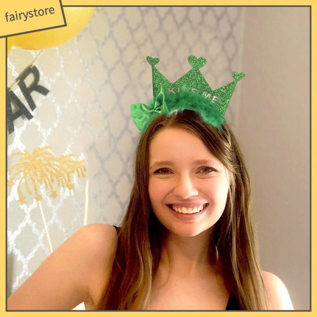 [FRO] Băng Đô Đính Kim Sa Lấp Lánh Hình Vương Miện Xanh Lá Tạo Không Khí Hóa Trang Ngày Quốc Gia Ireland Dễ Thương