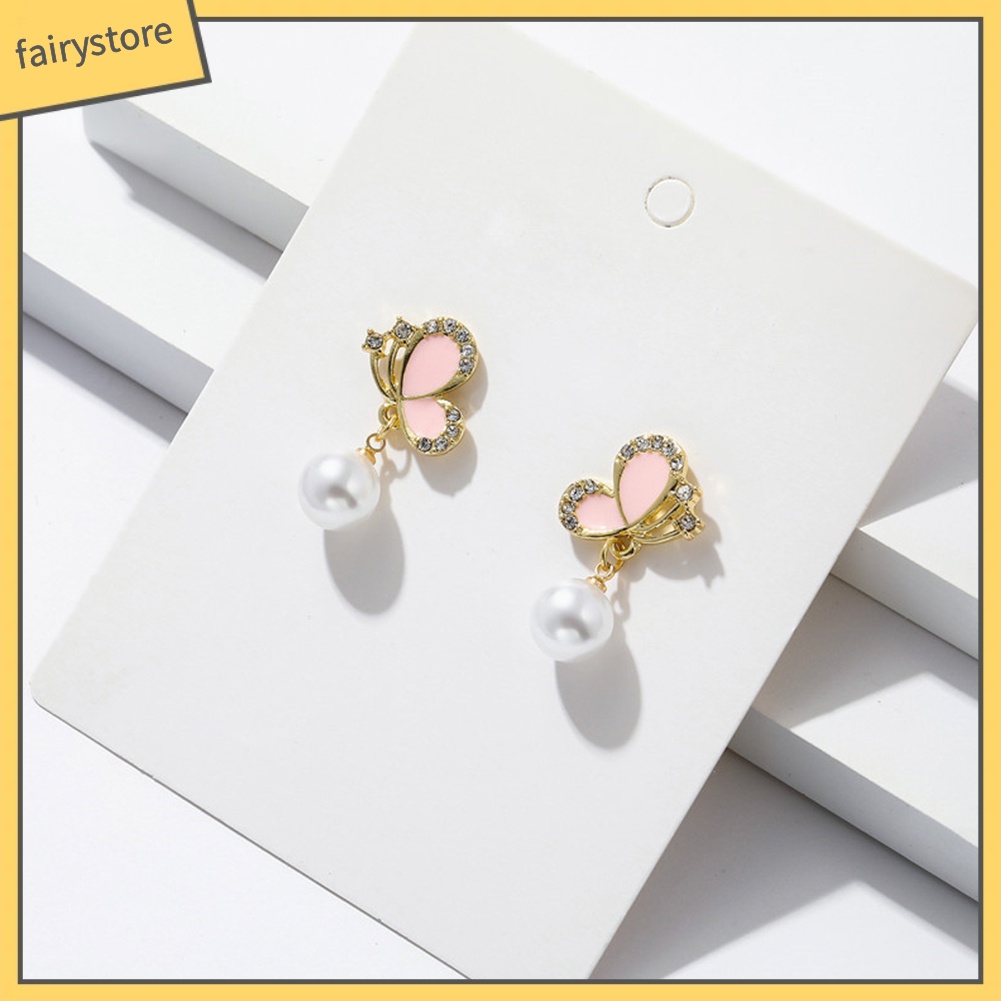 Bông Tai Hình Bướm Đính Ngọc Trai Giả Dễ Phối Đồ Thời Trang Cho Nữ