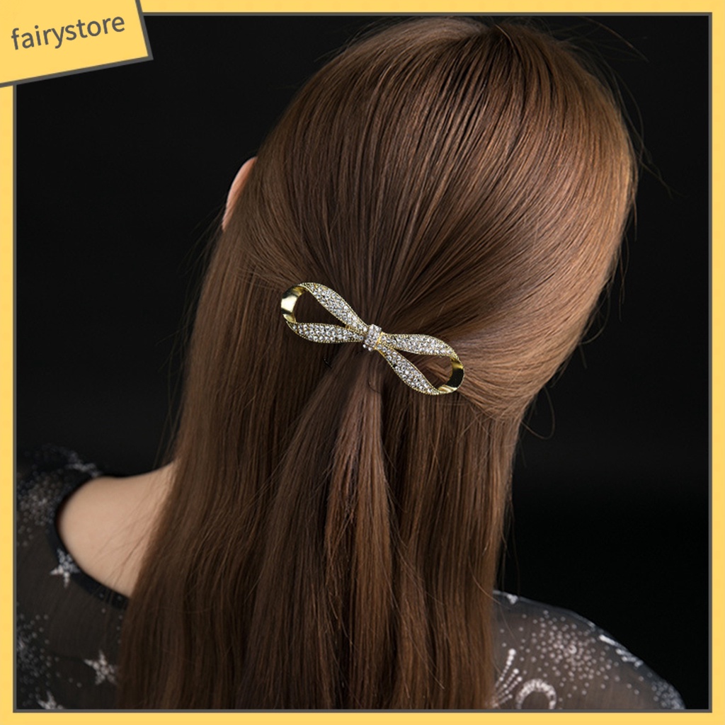 Kẹp Tóc Hình Nơ Đính Đá Lấp Lánh Co Giãn Gọn Nhẹ Chống Gỉ