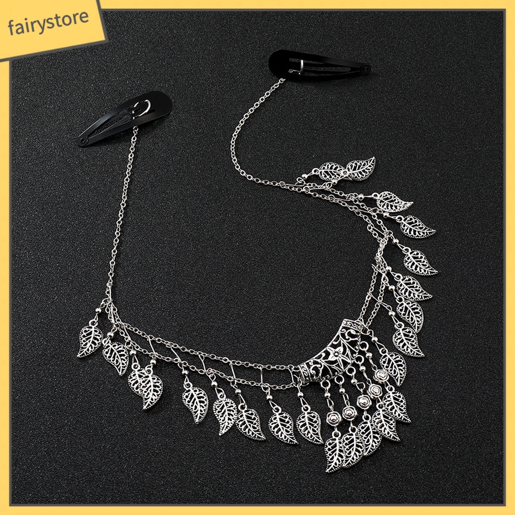 Kẹp Tóc Dạng Chuỗi Hai Lớp Đính Lá Tua Rua Phong Cách Bohemia Cho Nữ