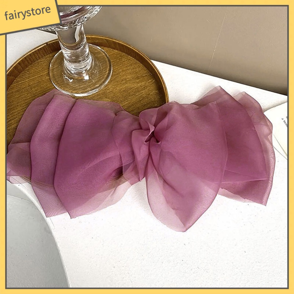 Kẹp Tóc Đính Nơ Lưới Màu Trơn Co Giãn Tốt Chống Trượt Phong Cách Hàn Quốc Cho Nữ