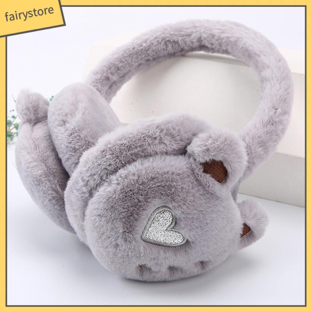 Chụp Tai Giữ Ấm Mùa Đông Bằng Vải Bông Dày Dặn Mềm Mại Co Giãn Không Trượt Thêu Hình Gấu Dễ Thương