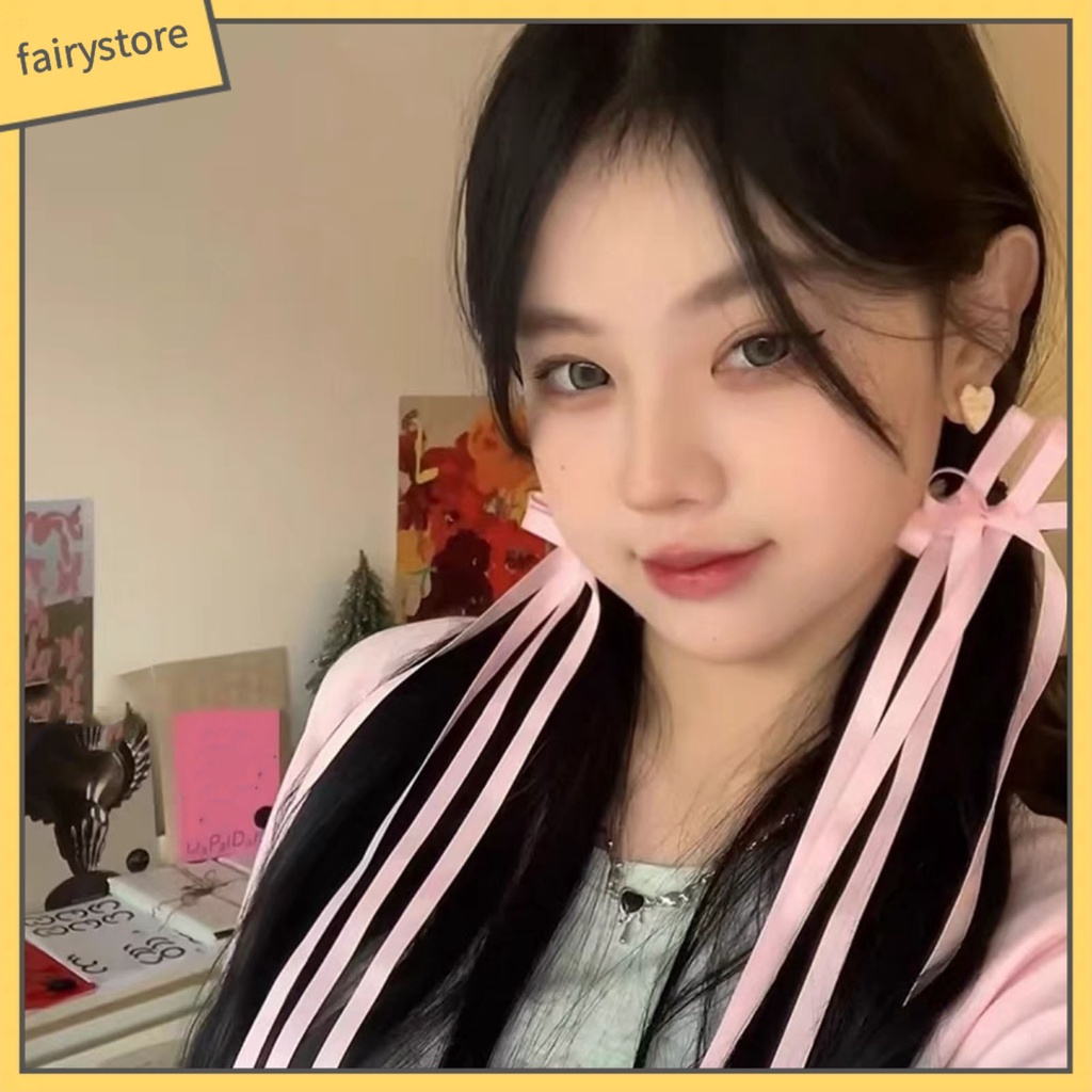 Kẹp Tóc Thắt Nơ Ruy Băng Màu Trơn Hai Lớp Chống Trượt Trọng Lượng Nhẹ Cho Nữ