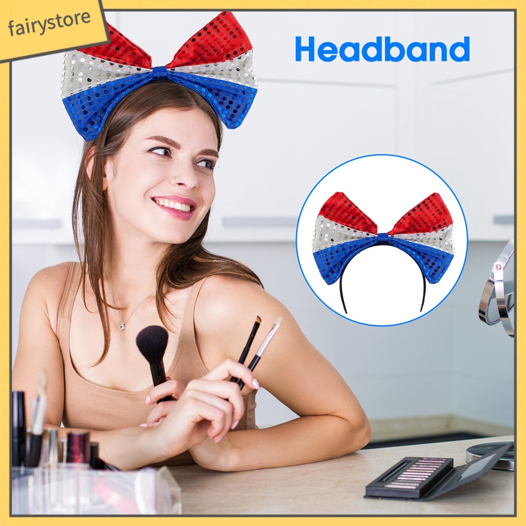 [FRO] Băng Đô Nơ Lớn Đính Kim Sa Phong Cách Mỹ Độc Lập Ngày Lễ