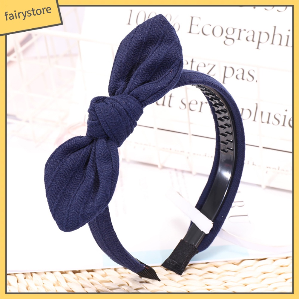 Băng Đô Cài Tóc Bản Rộng Thắt Nơ Họa Tiết Kẻ Sọc Màu Trơn Thời Trang Cho Nữ