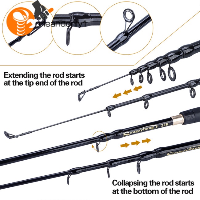 Cần Câu Cá Bằng Sợi Carbon Siêu Nhẹ Siêu Ngắn 1.8 / 2.1 / 2.4