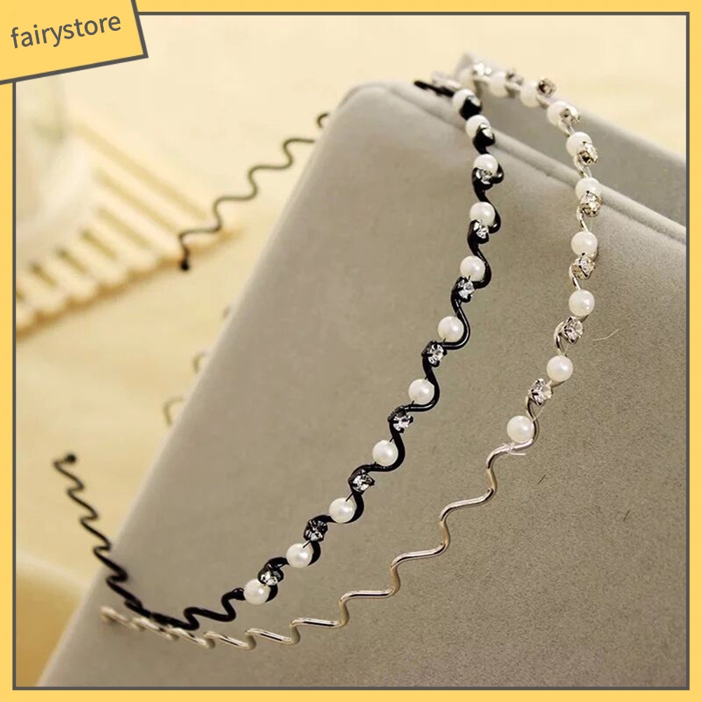 Băng Đô Cài Tóc Đính Đá &amp; Ngọc Trai Giả Bằng Kim Loại Thời Trang Cho Nữ