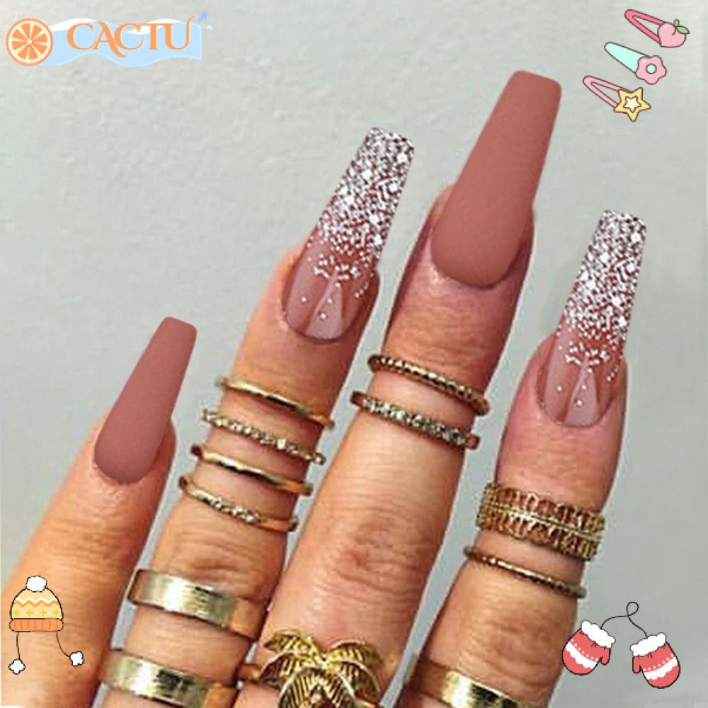 Bộ 24 Móng Tay Giả Dạng Nhấn Che Phủ Toàn Diện Màu Sắc Tinh Khiết Phong Cách Pháp