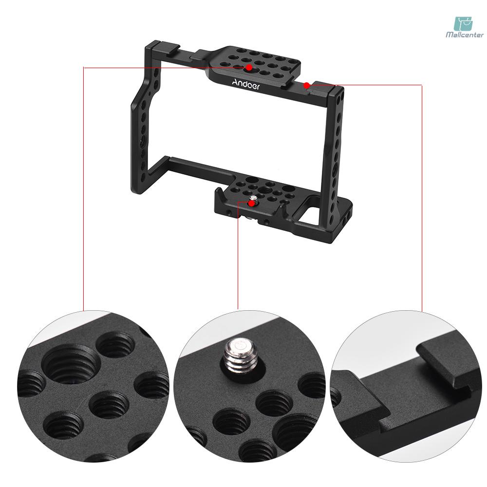 Andoer G85 Aluminum Alloy Camera Cage + Top Handle Kit with Many 1/4&quot; and 3/8&quot; Mounting Holes 2 Cold Shoe Socket for Panasonic G85/G80 ILDC Camera to Mount Microphone Monitor Video Light Tripod